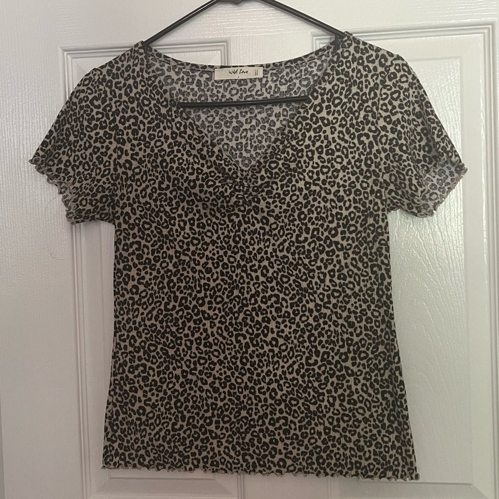 Cheetah Print Lettuce Trim Top